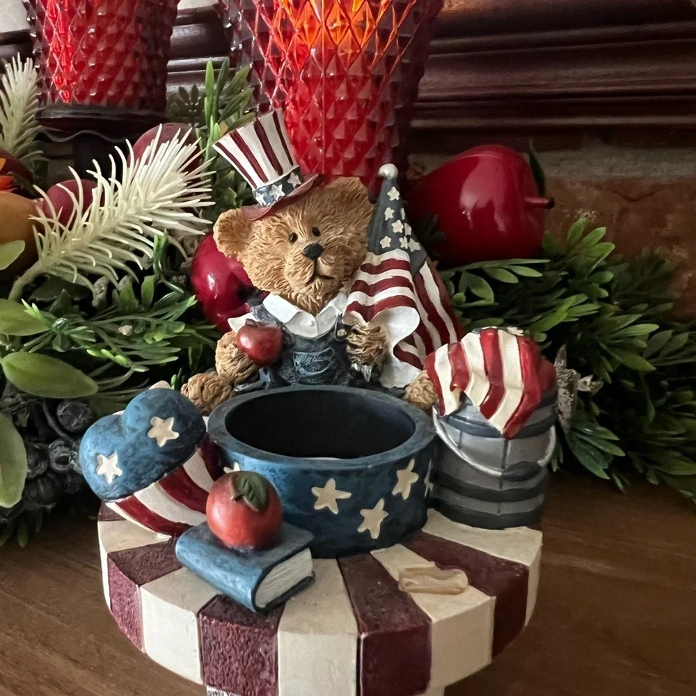 ❤️Home Interior Teddy Bear USA Flag Candle Capper‼️FINAL SALE